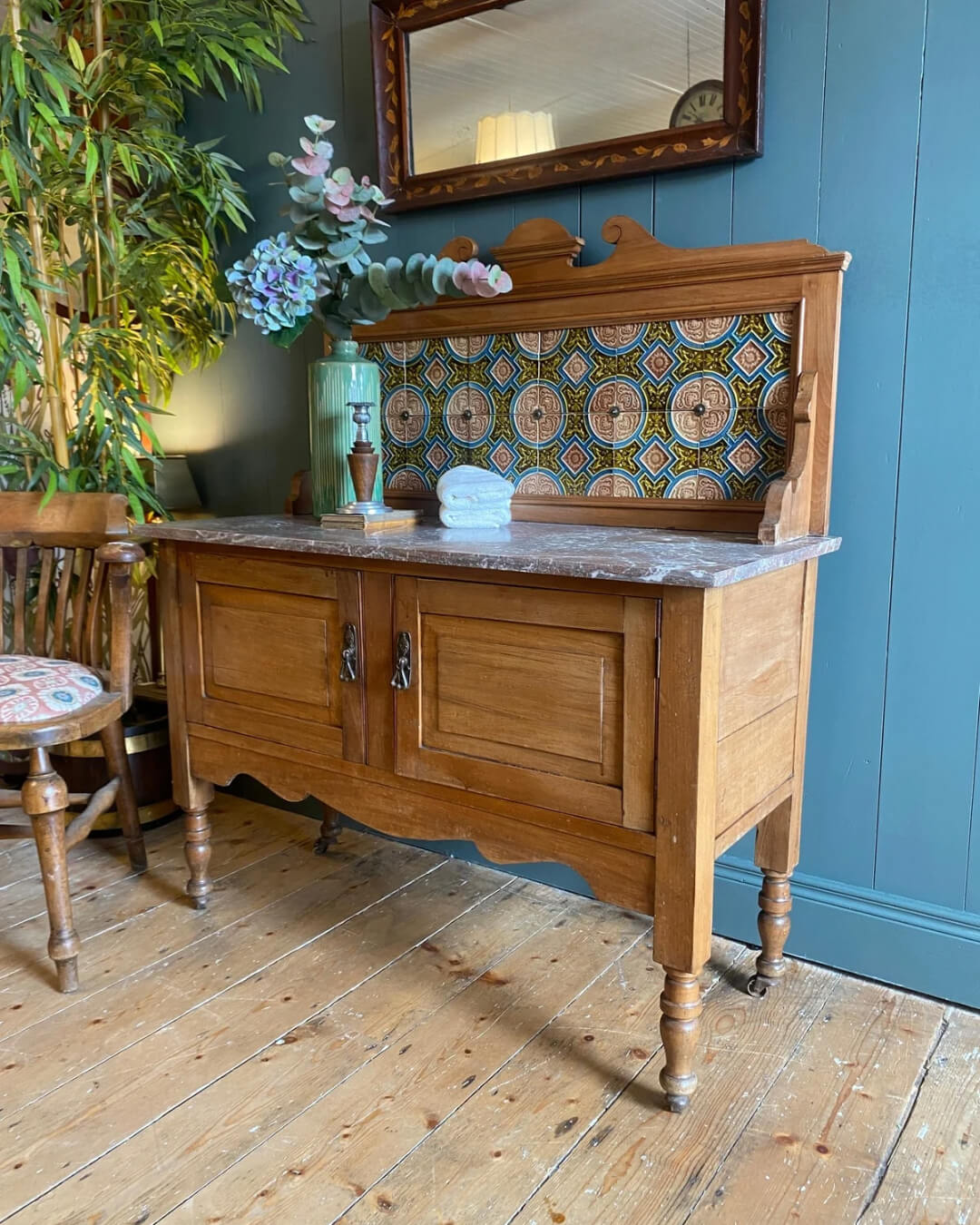 Edwardian Pine Marble Top Washstand