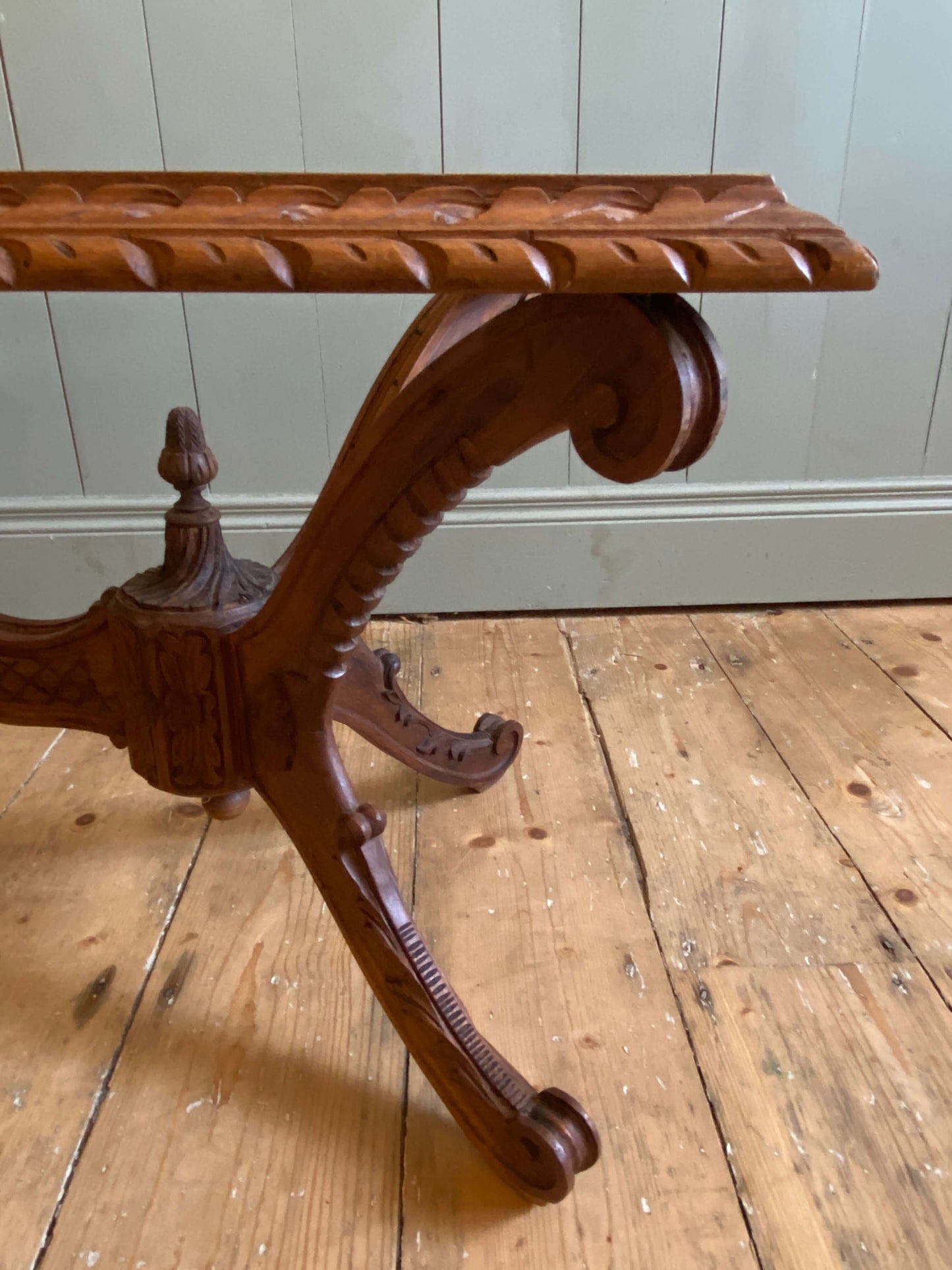 French Carved Oak & Glass Coffee Table