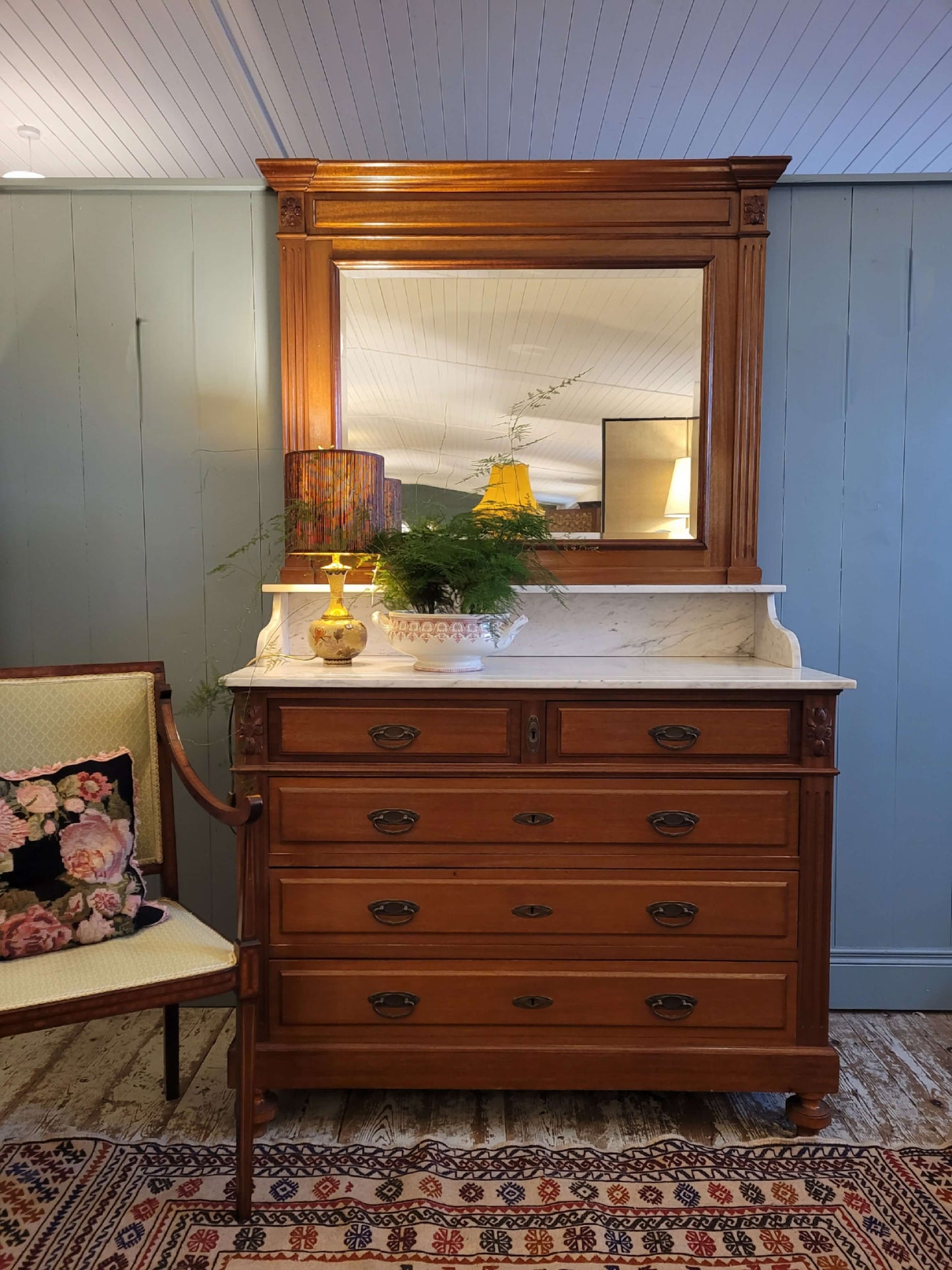 French Mahogany Marble Top Washstand