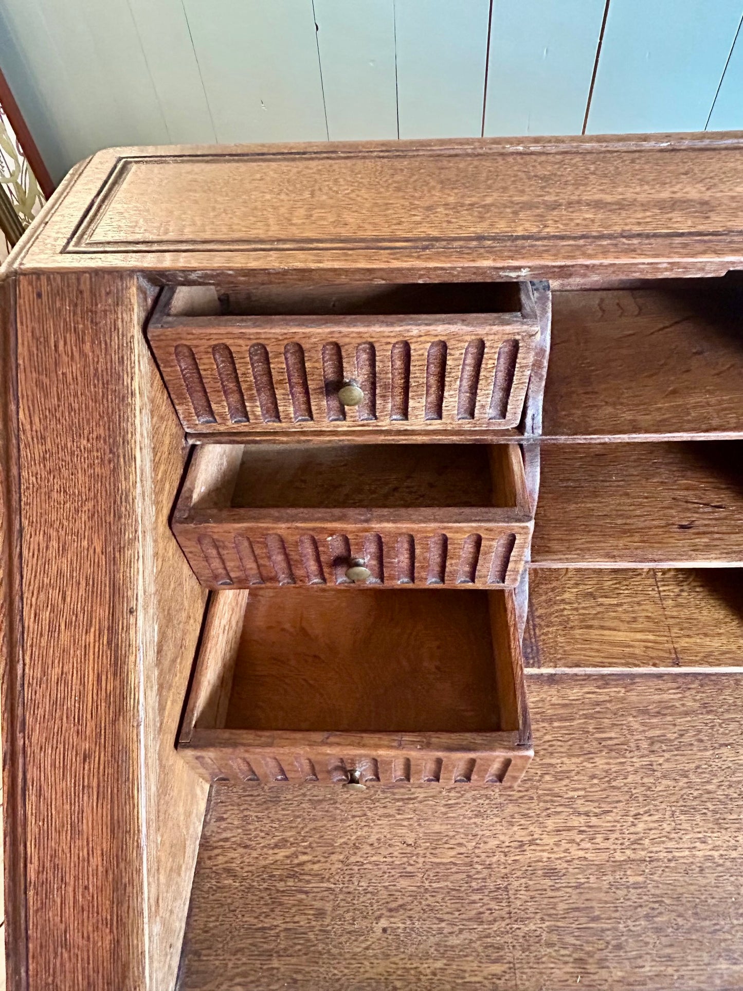 French Carved Oak Writing Bureau c1890