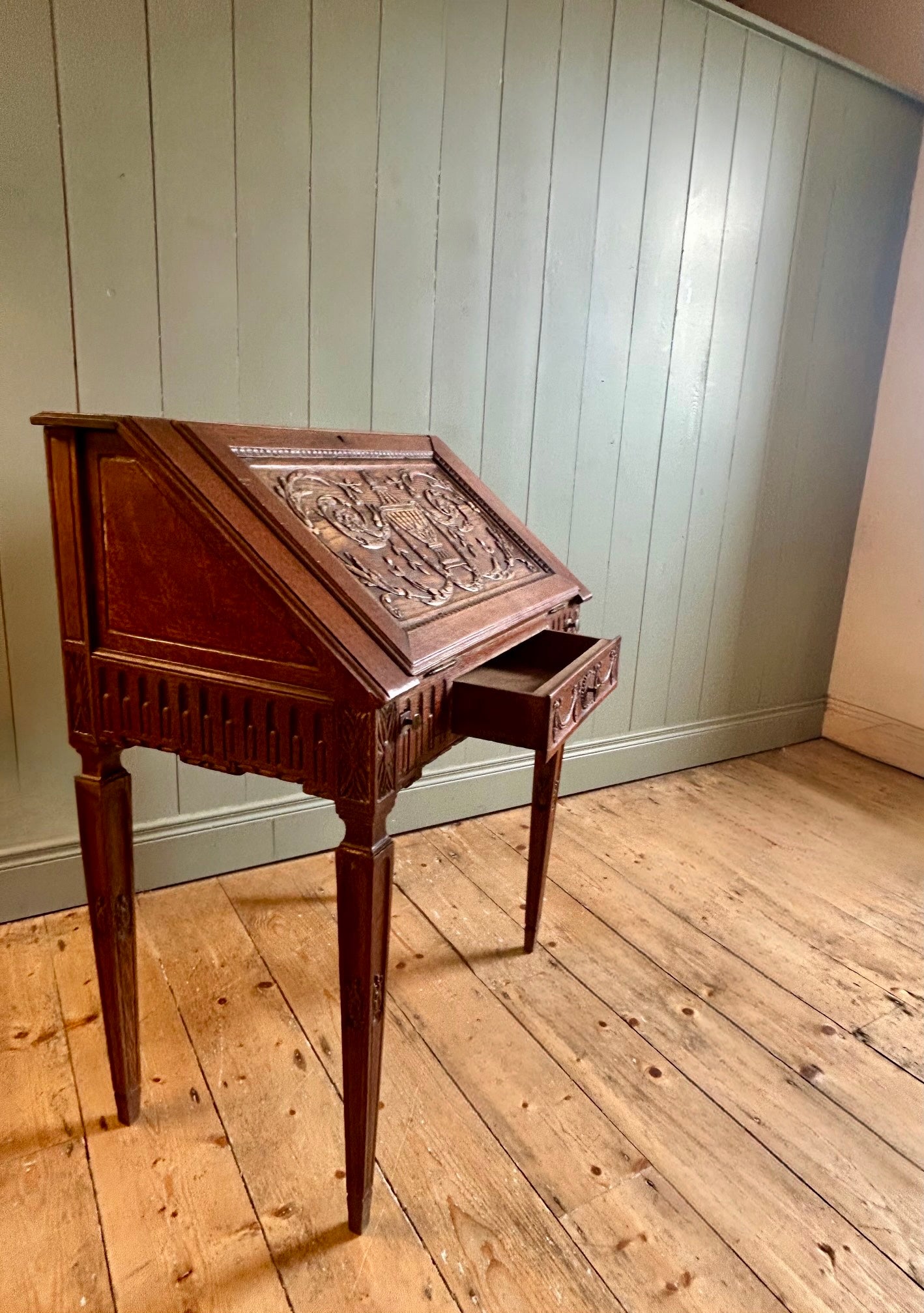 French Carved Oak Writing Bureau c1890