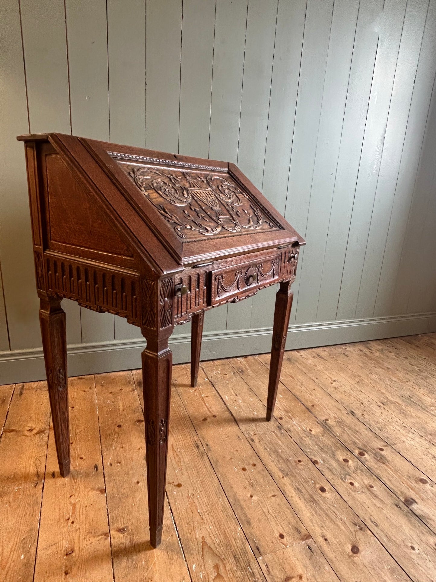 French Carved Oak Writing Bureau c1890
