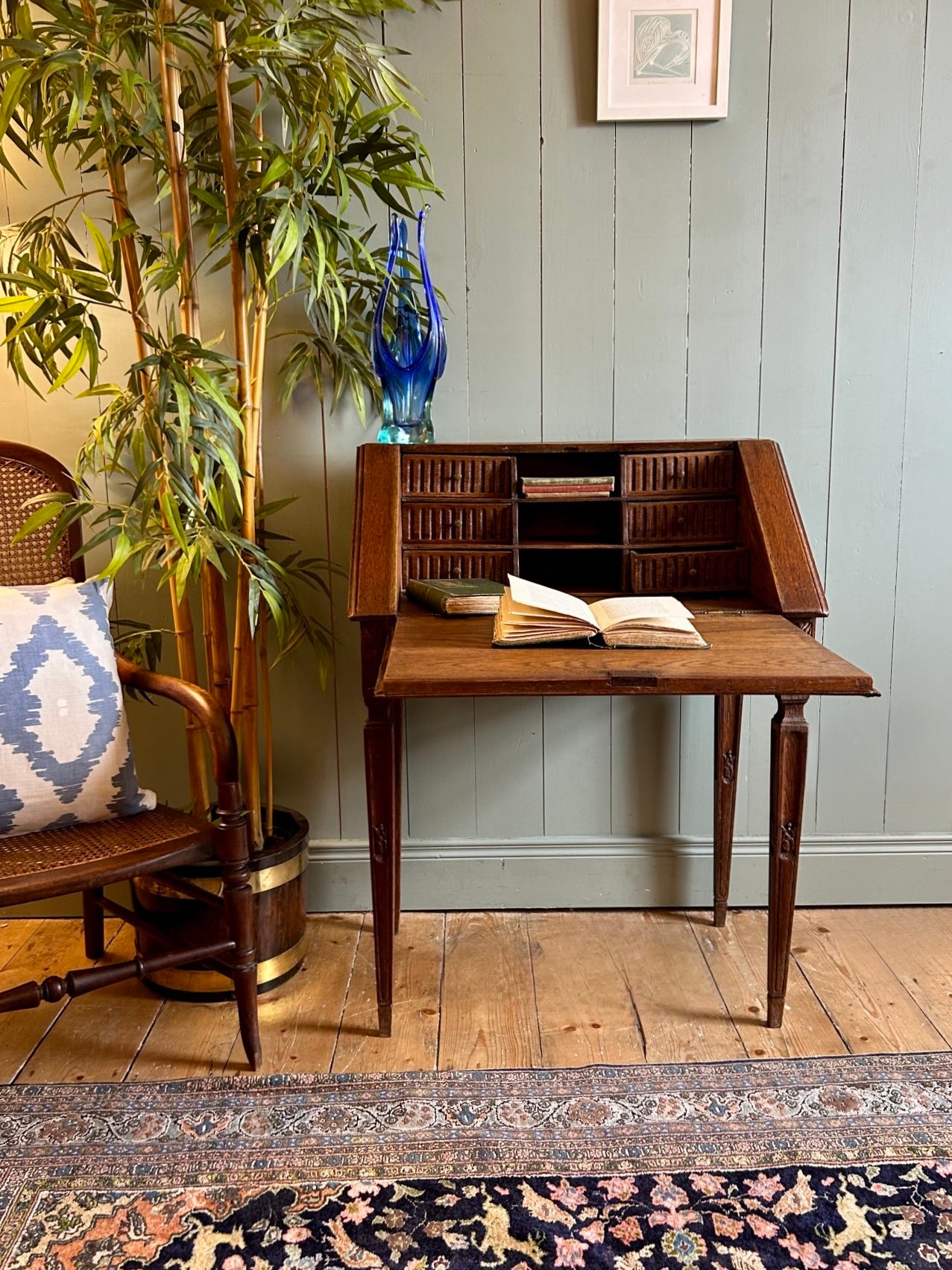 French Carved Oak Writing Bureau c1890