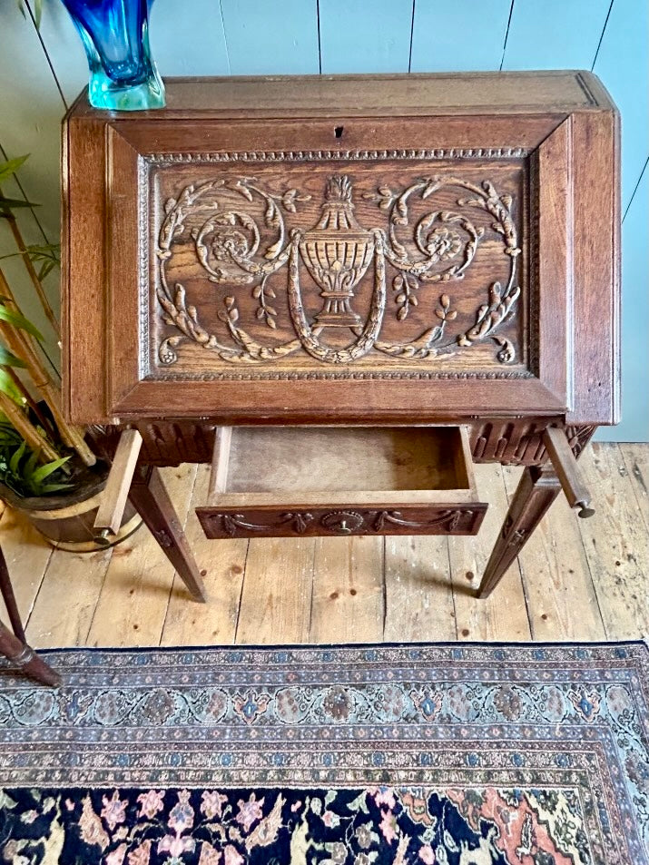 French Carved Oak Writing Bureau c1890