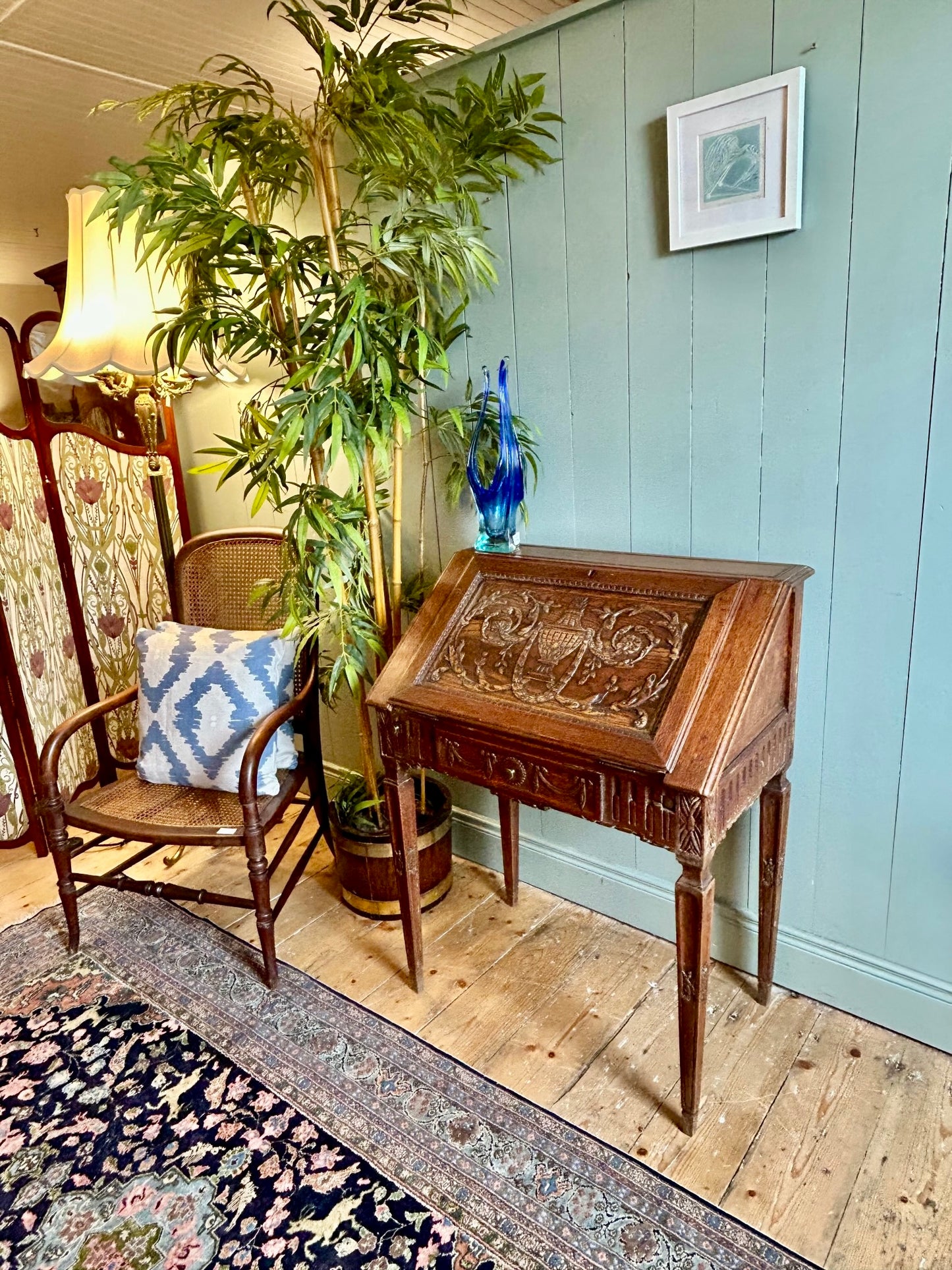 French Carved Oak Writing Bureau c1890
