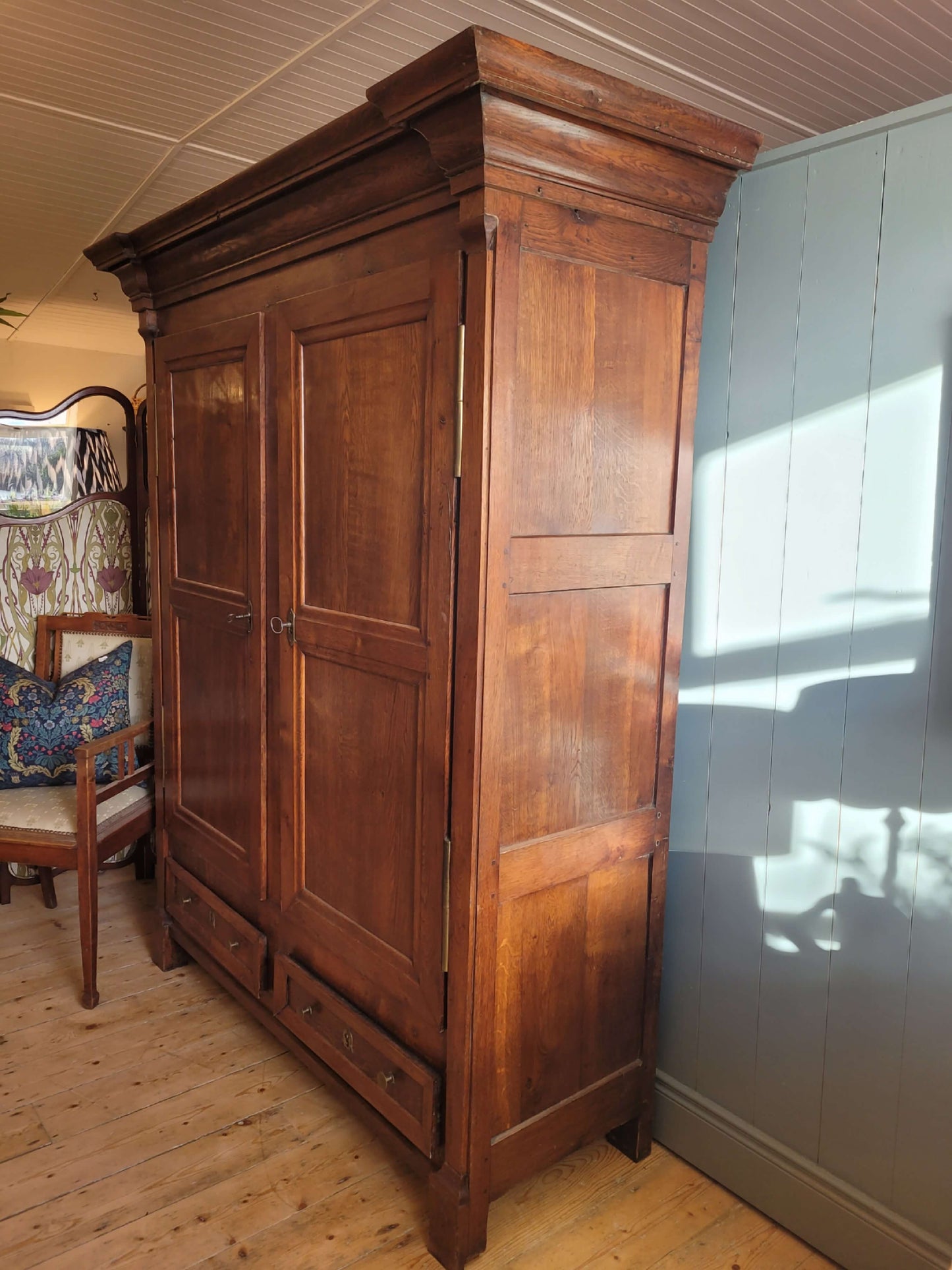 French Oak Two Door Wardrobe Early 1900s