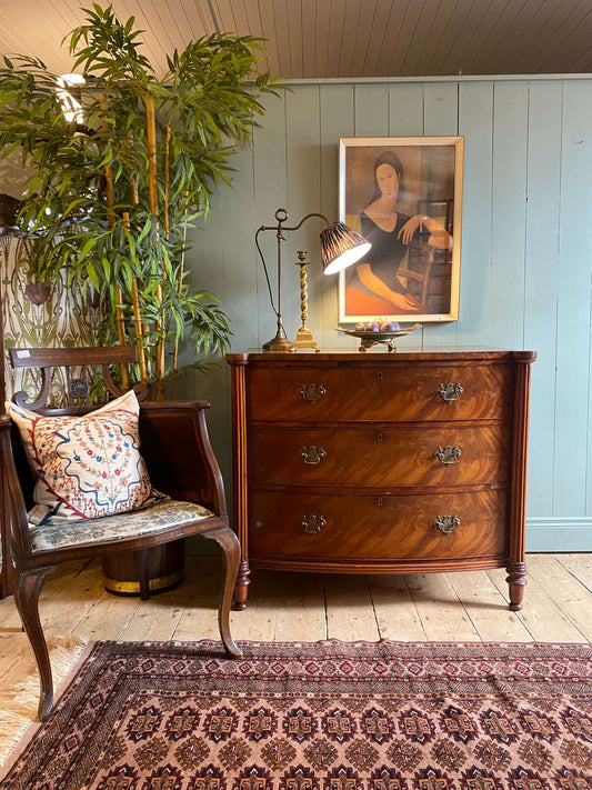 Georgian Bow Front Flame Mahogany Chest Of Drawers