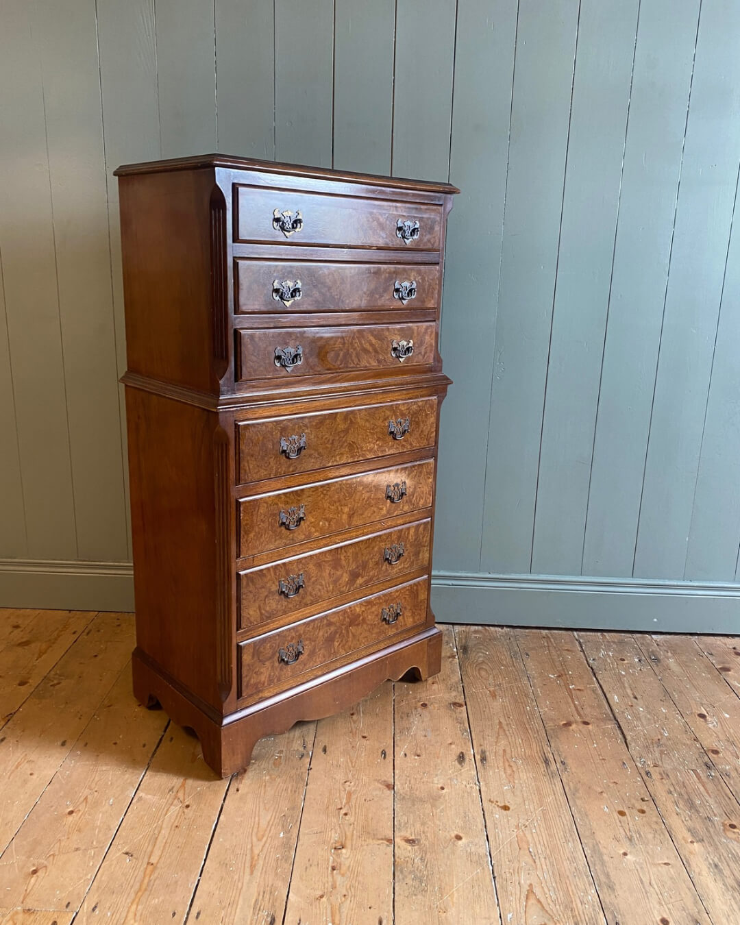 Georgian-Style Burr Walnut Chest On Chest