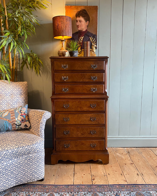 Georgian-Style Burr Walnut Chest On Chest