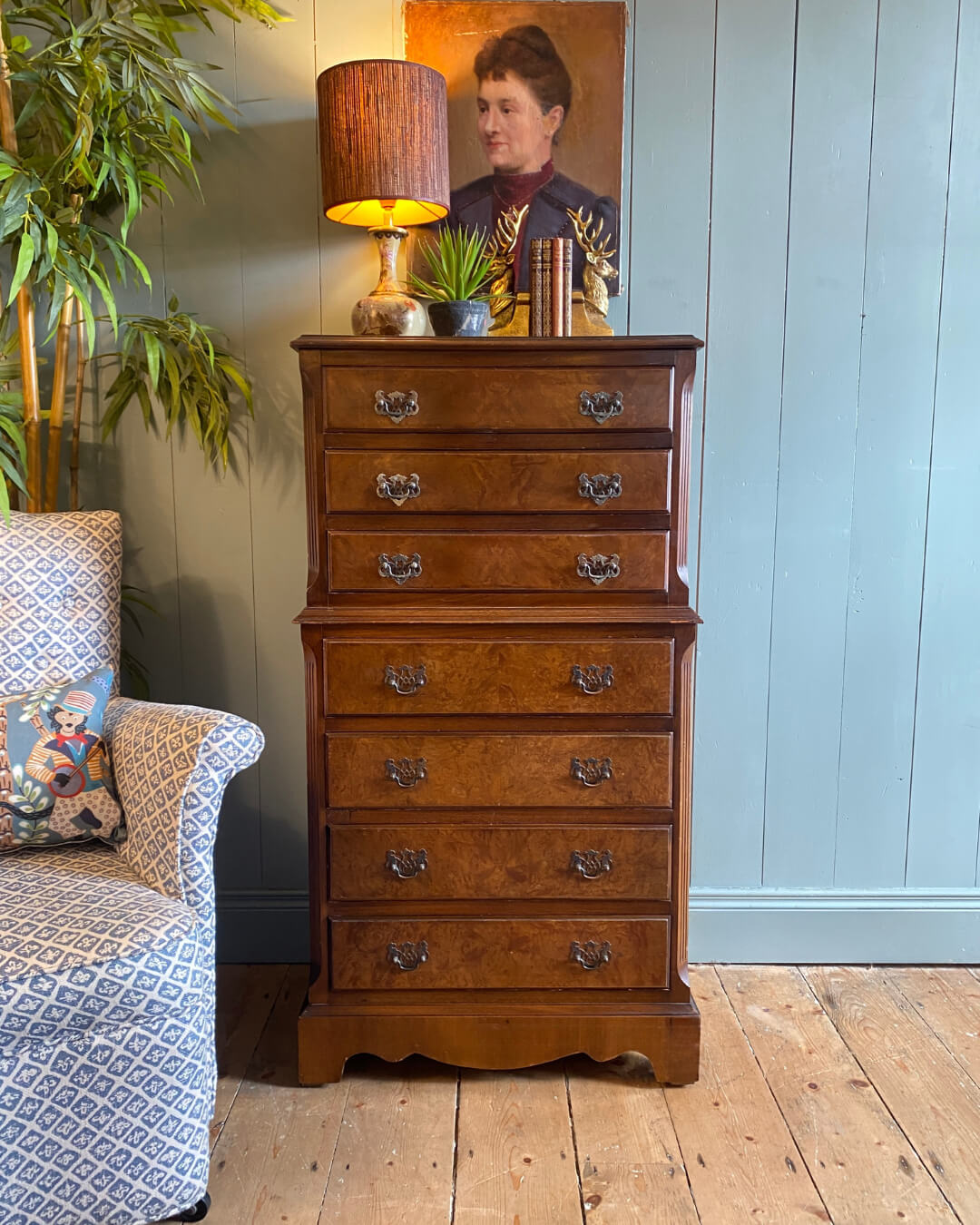Georgian-Style Burr Walnut Chest On Chest