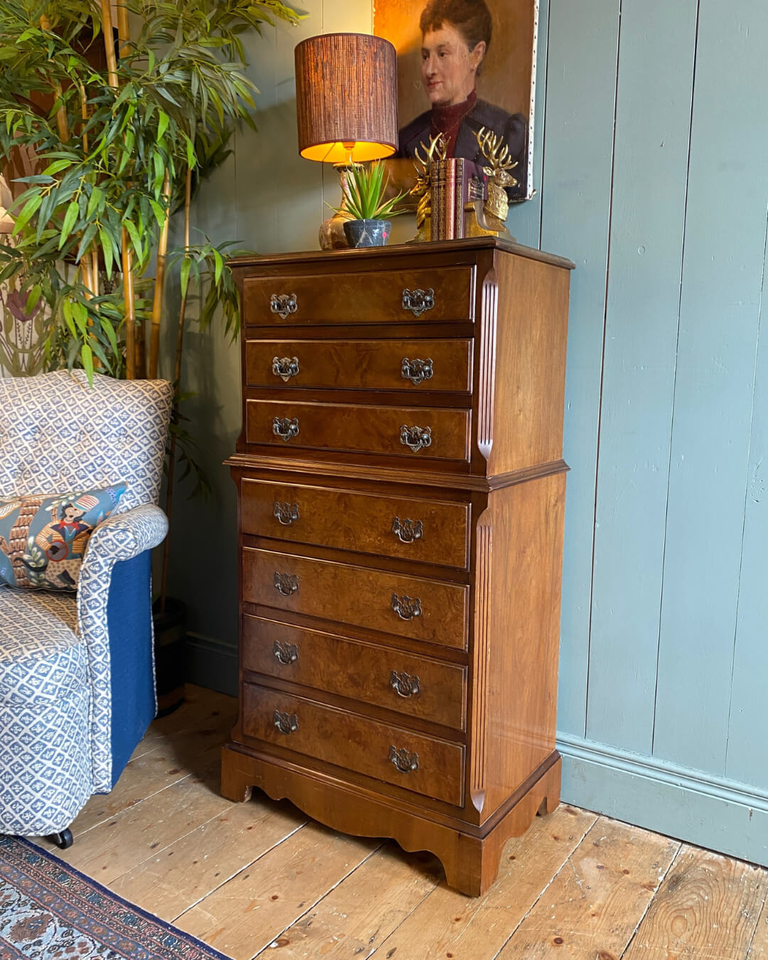 Georgian-Style Burr Walnut Chest On Chest