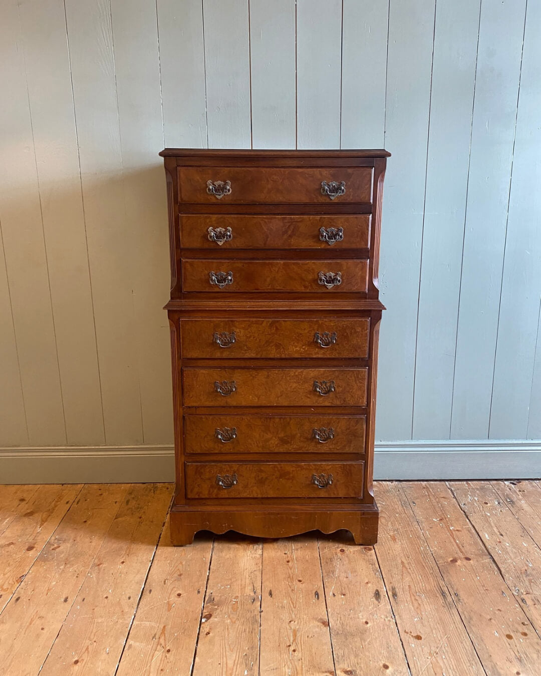 Georgian-Style Burr Walnut Chest On Chest