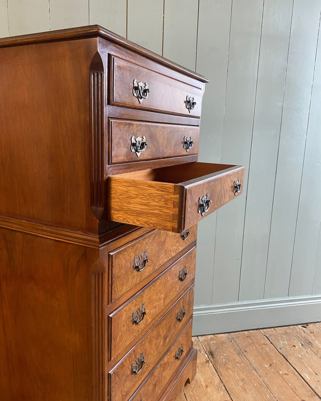 Georgian-Style Burr Walnut Chest On Chest
