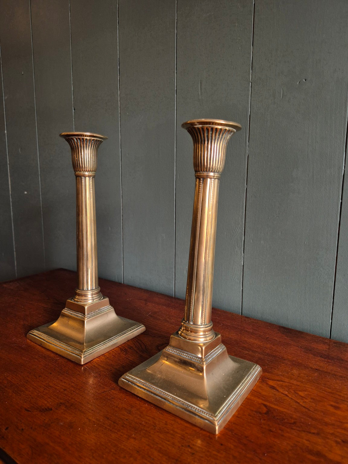 Pair of Georgian Brass Candlesticks by James Harrison
