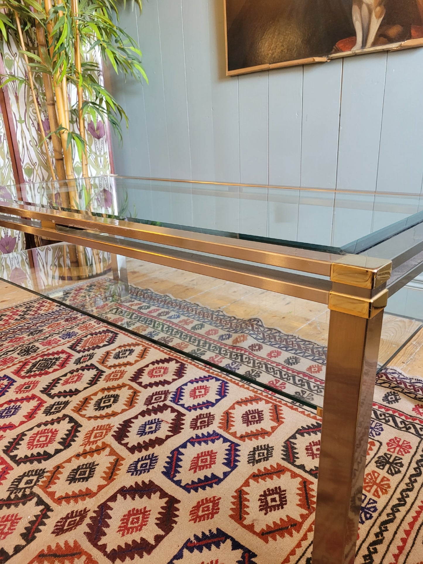 Glass Brass and Chrome Coffee Table
