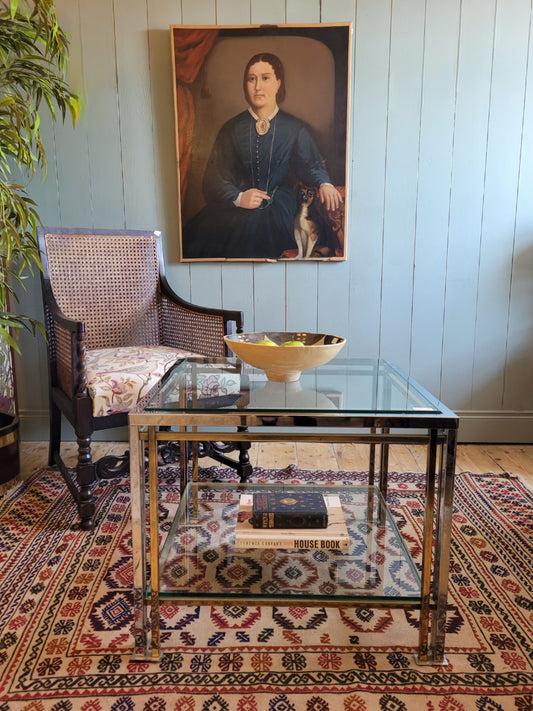 Glass, Brass and Chrome Side Table