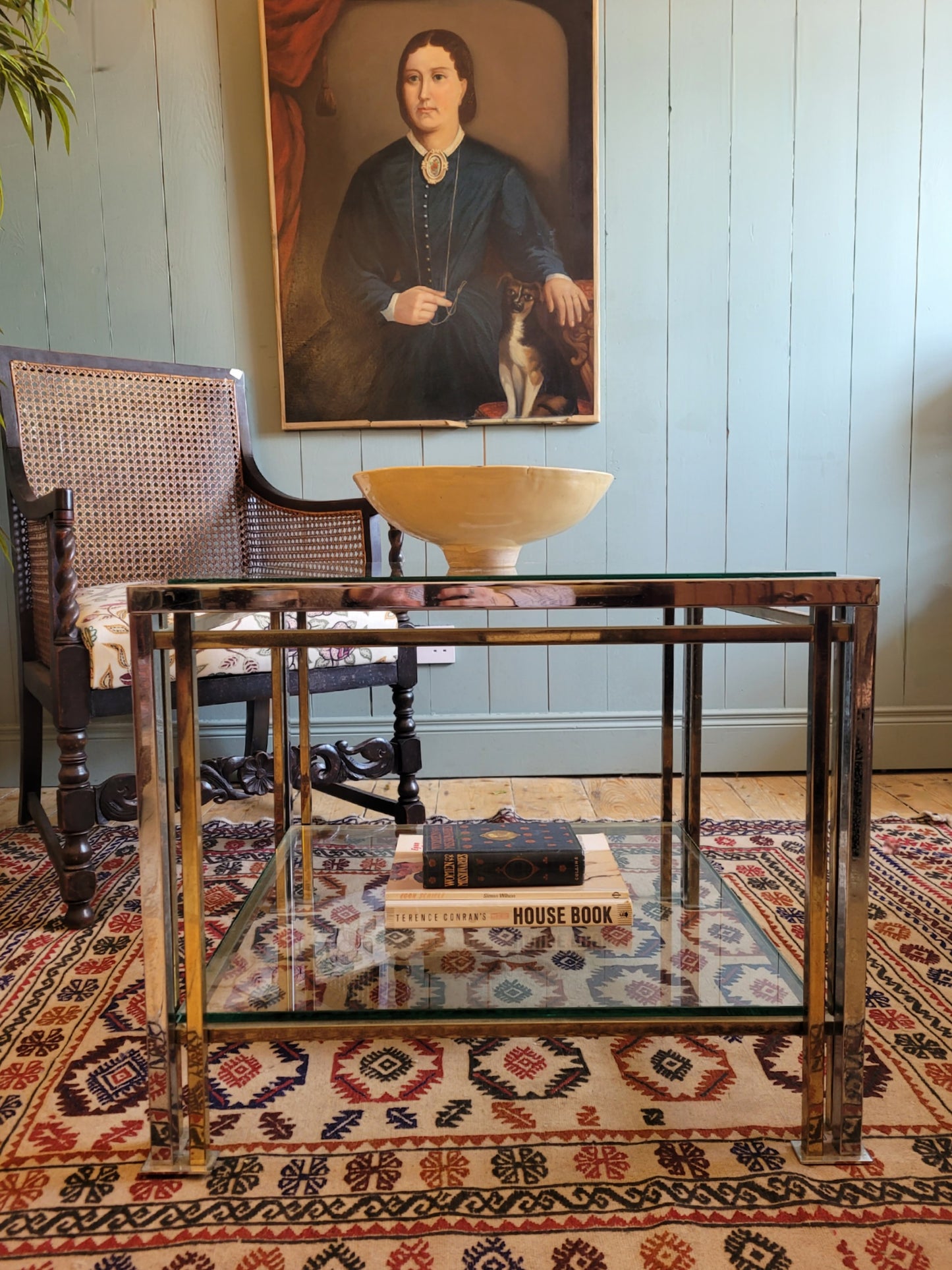 Glass, Brass and Chrome Side Table