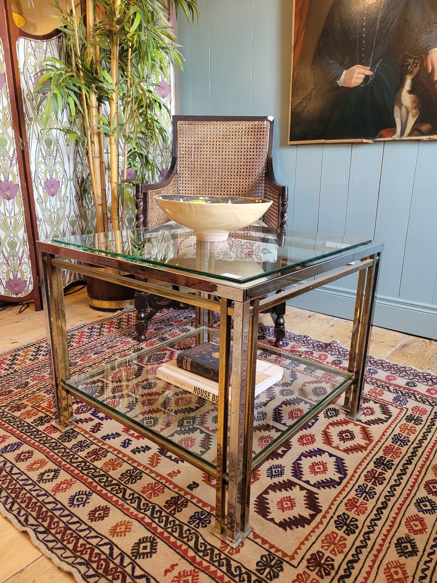 Glass, Brass and Chrome Side Table