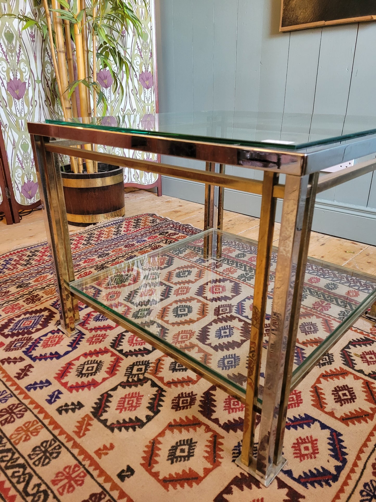 Glass, Brass and Chrome Side Table
