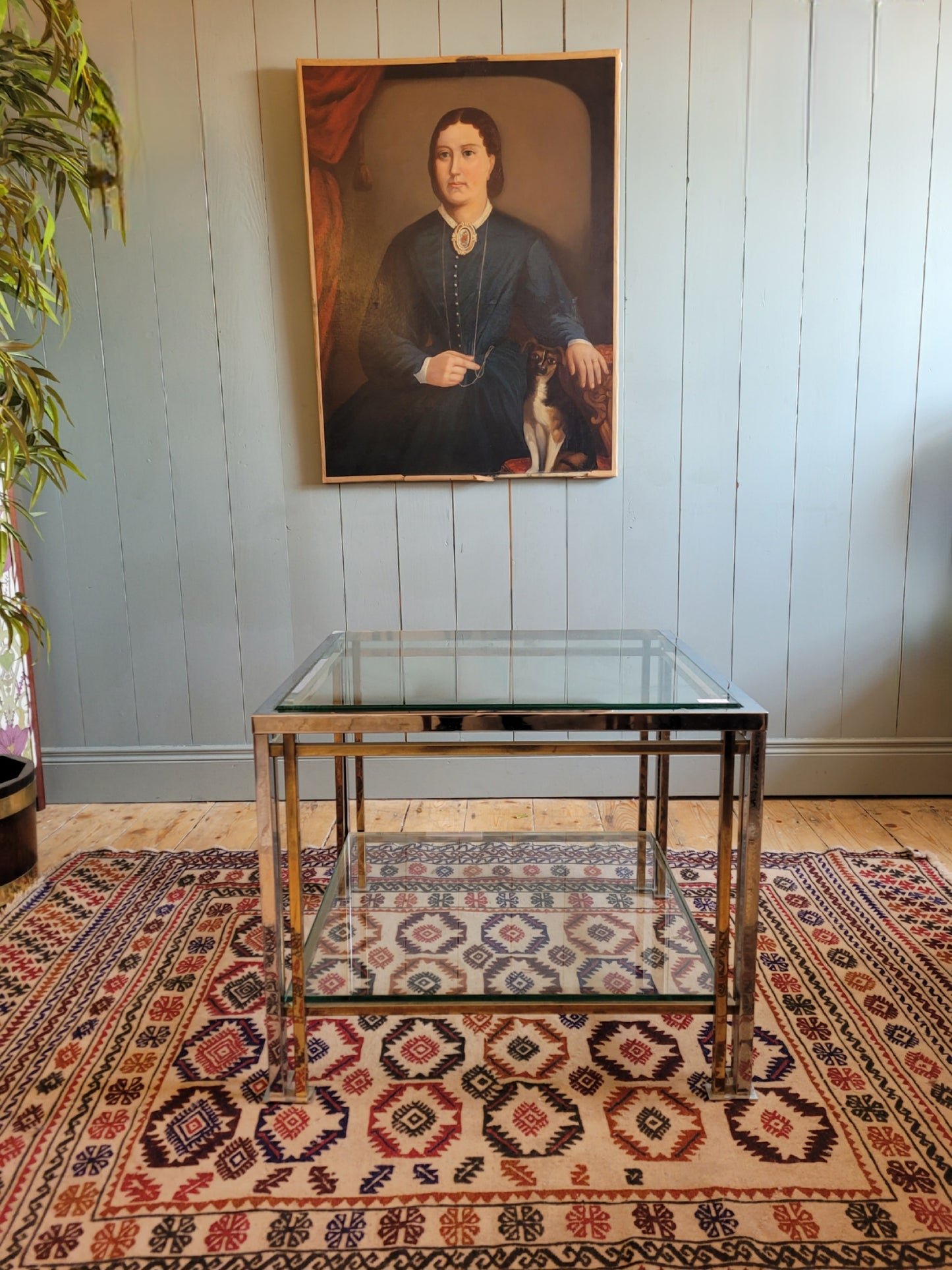 Glass, Brass and Chrome Side Table