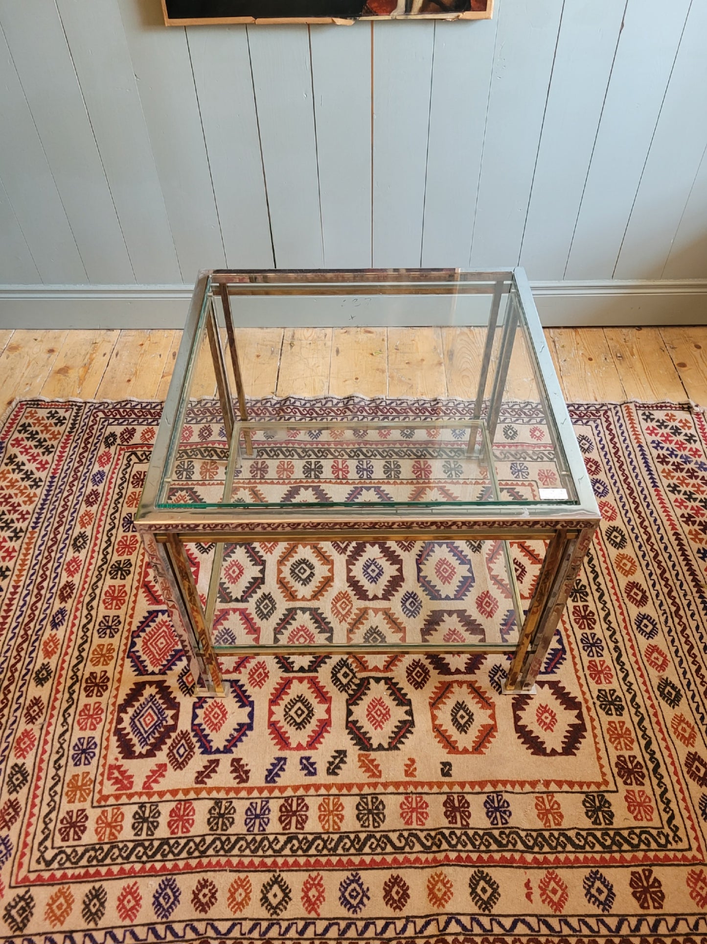 Glass, Brass and Chrome Side Table