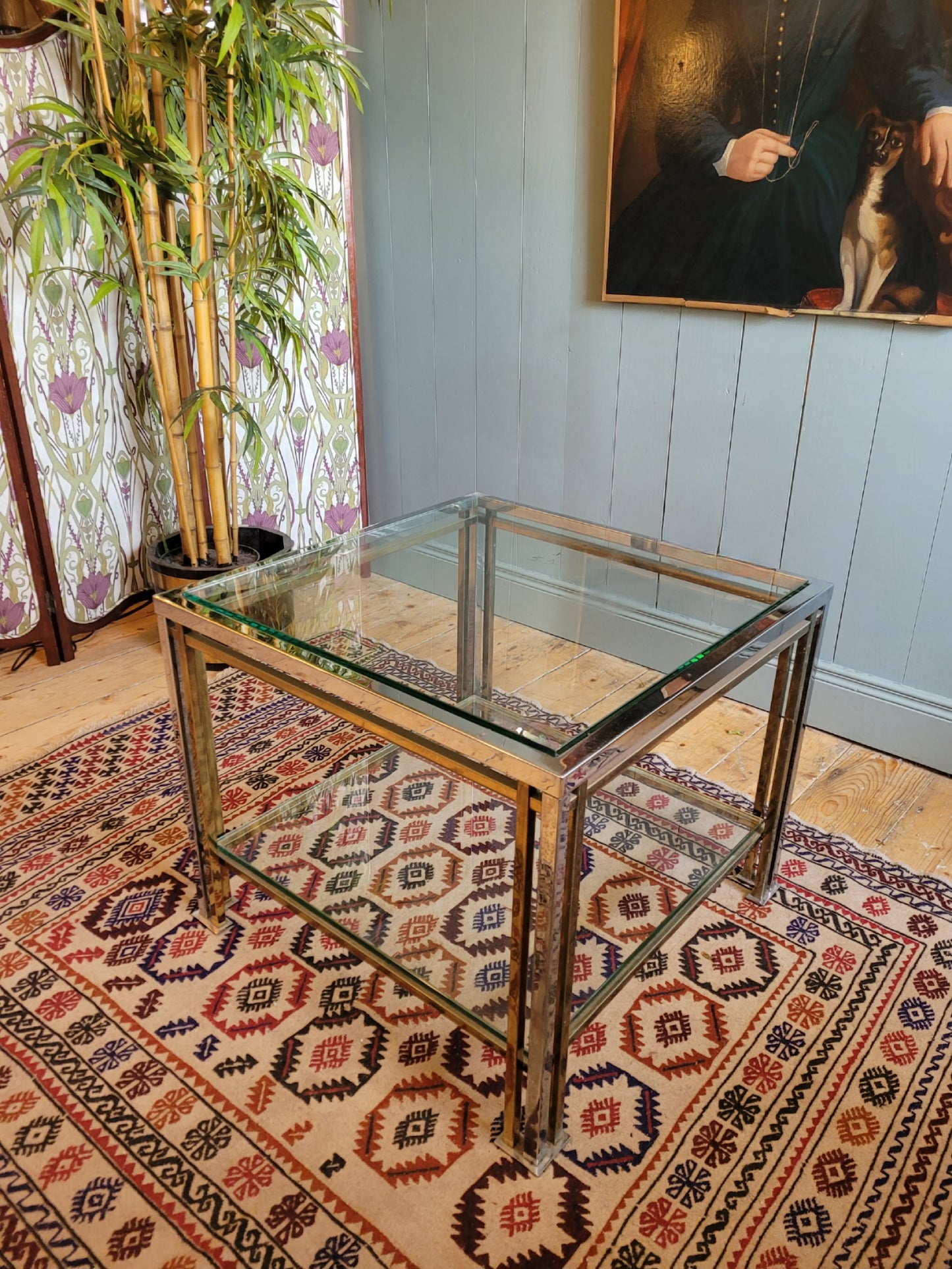 Glass, Brass and Chrome Side Table