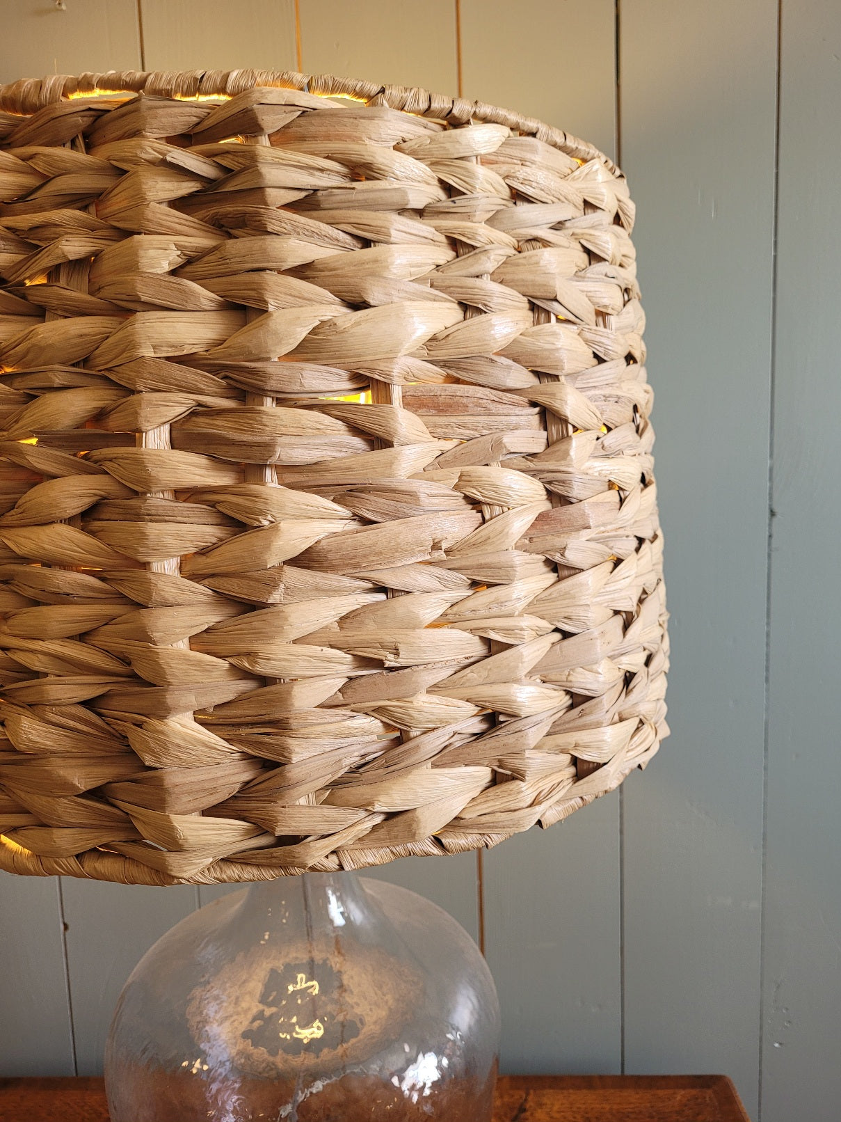 Glass Lamp with Woven Bamboo Shade