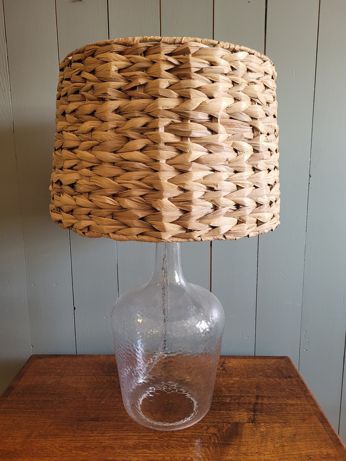 Glass Lamp with Woven Bamboo Shade
