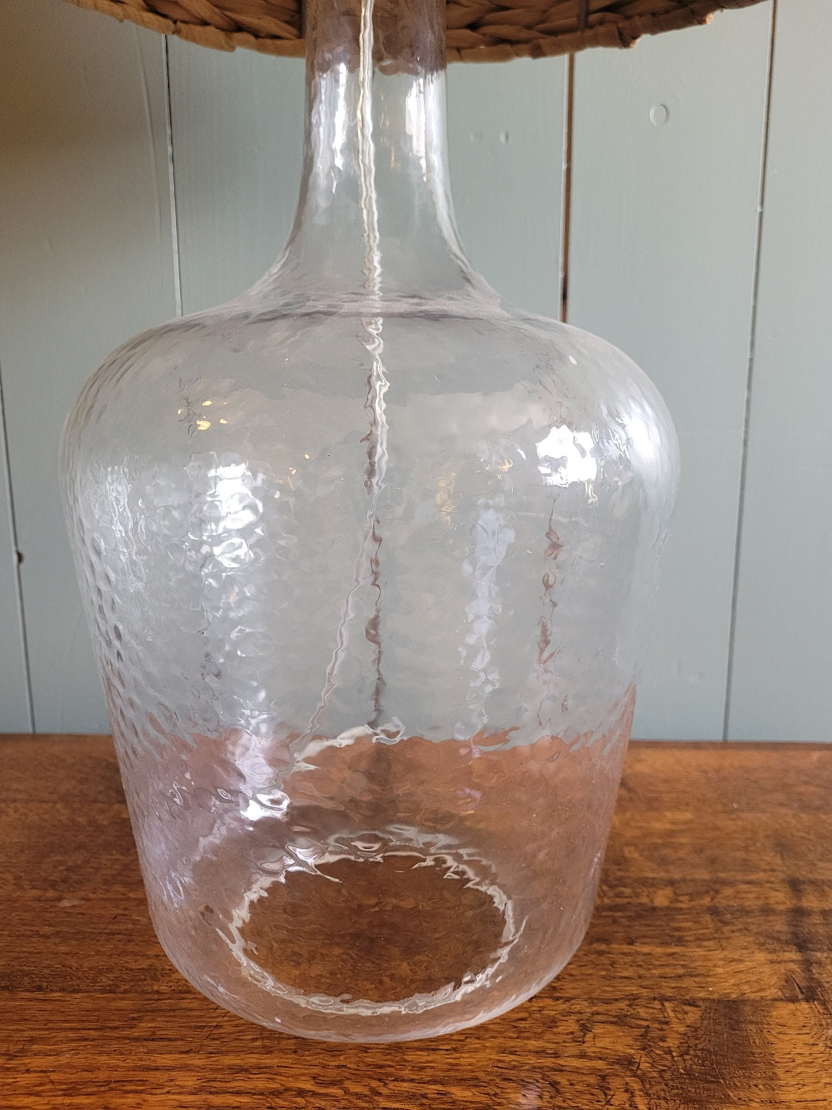 Glass Lamp with Woven Bamboo Shade