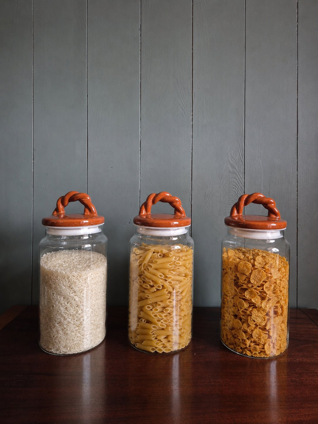 Glass Storage Jar With Brown Ceramic Lid
