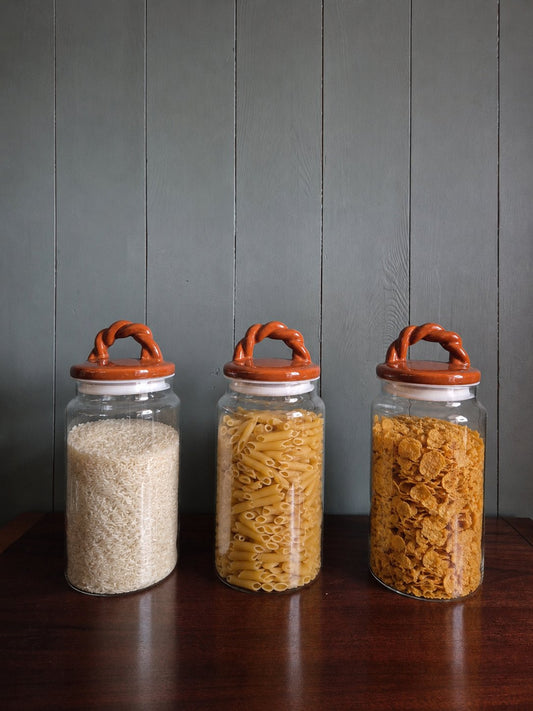 Glass Storage Jar With Brown Ceramic Lid