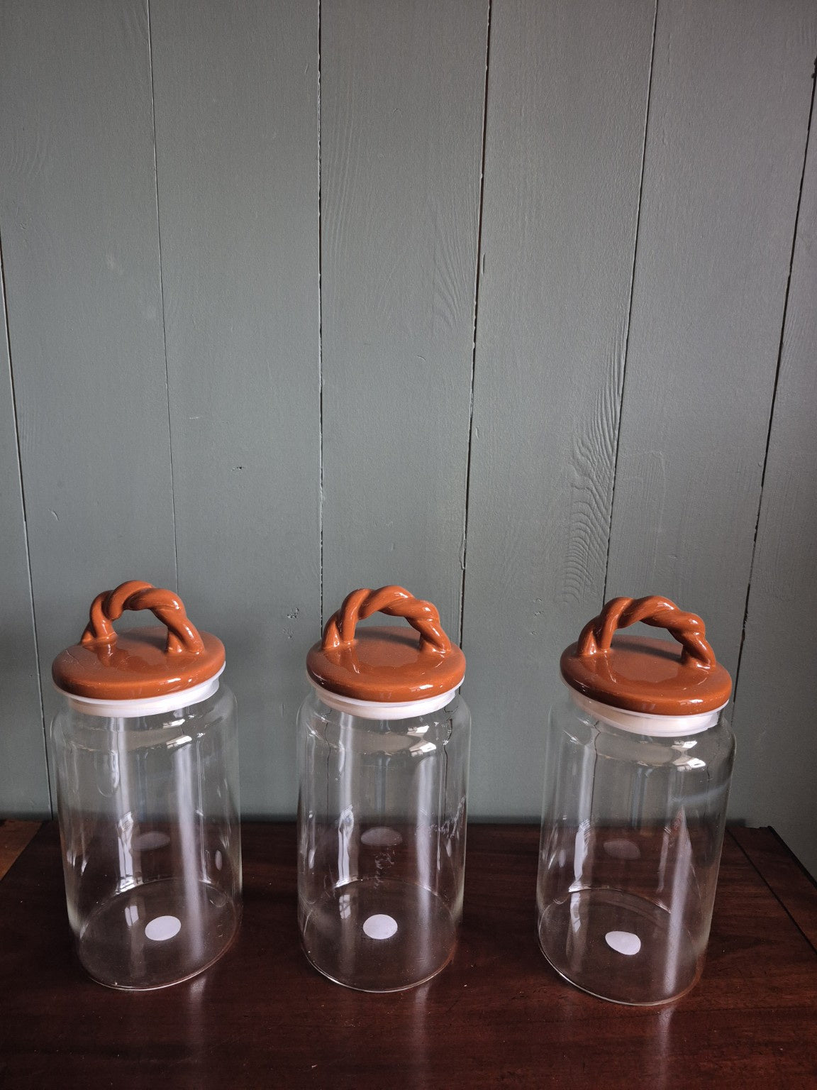 Glass Storage Jar With Brown Ceramic Lid