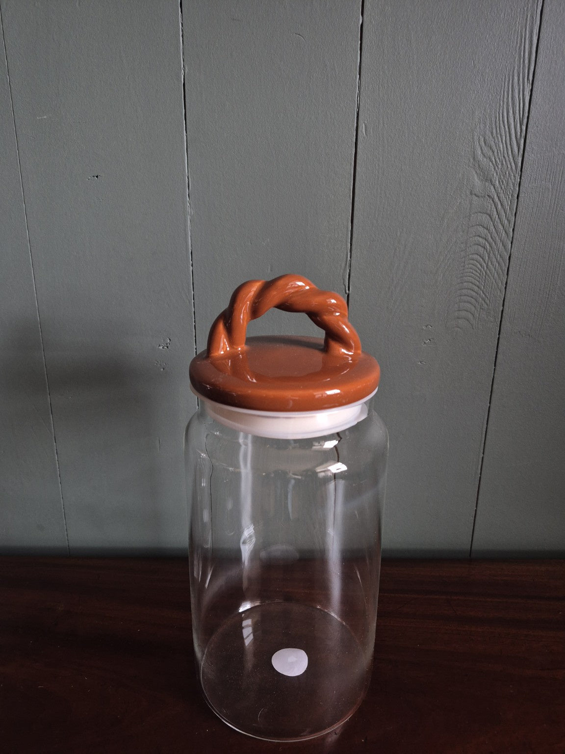Glass Storage Jar With Brown Ceramic Lid