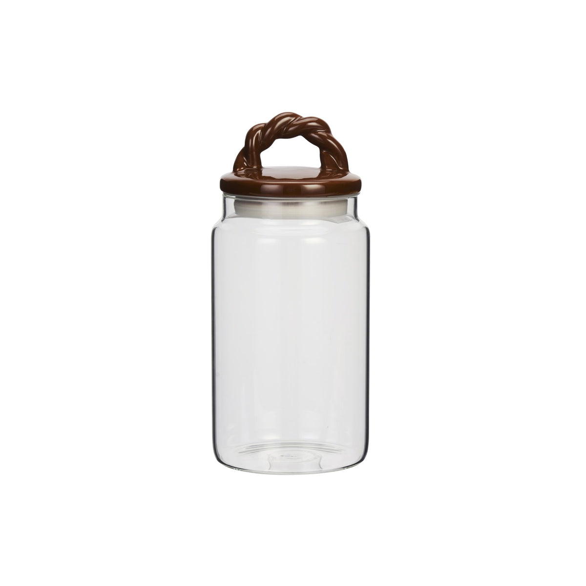 Glass Storage Jar With Brown Ceramic Lid