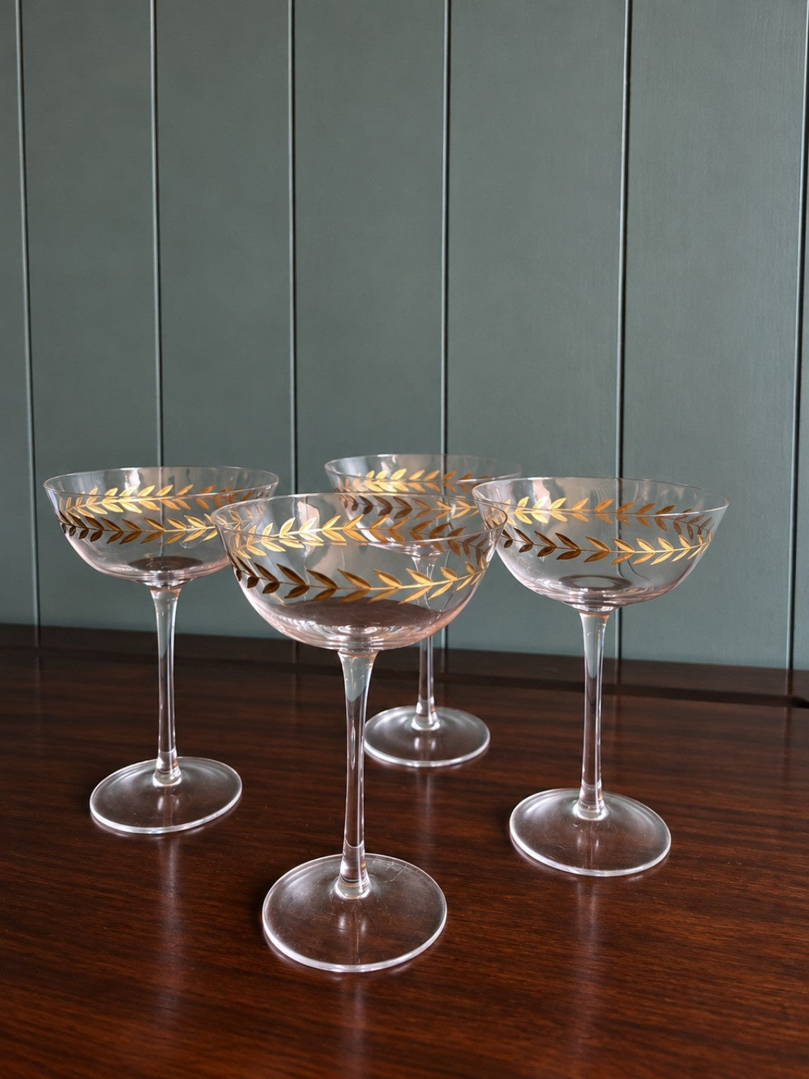 Gilt Leaf Motif Cocktail Glasses
