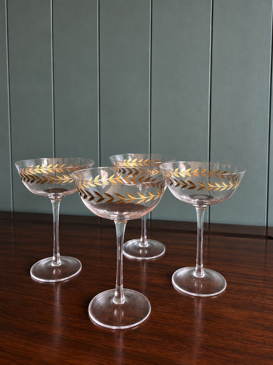 Gilt Leaf Motif Cocktail Glasses