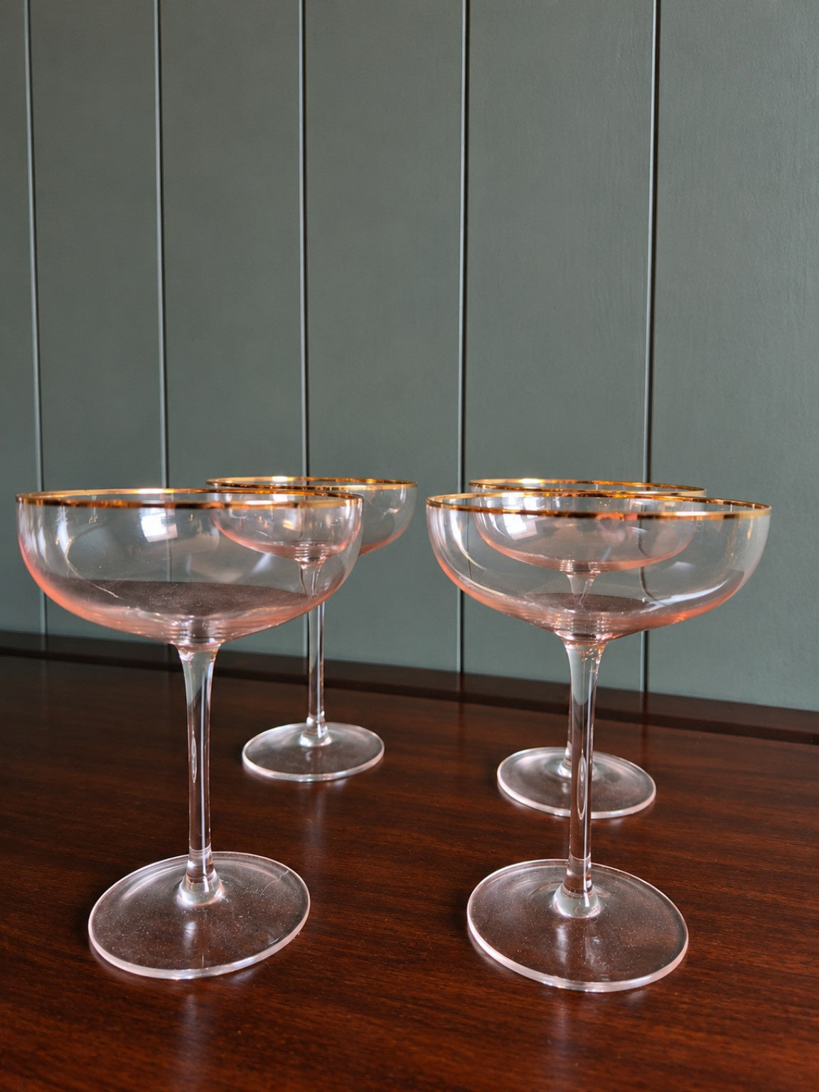 Gold Rim Pink Tinted Cocktail Glasses