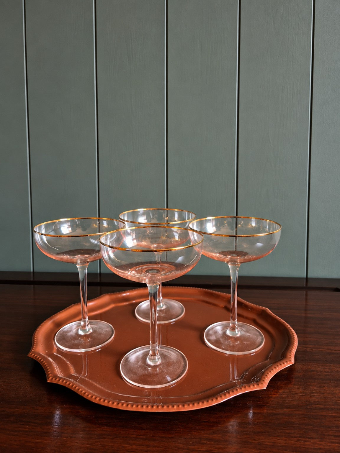 Gold Rim Pink Tinted Cocktail Glasses