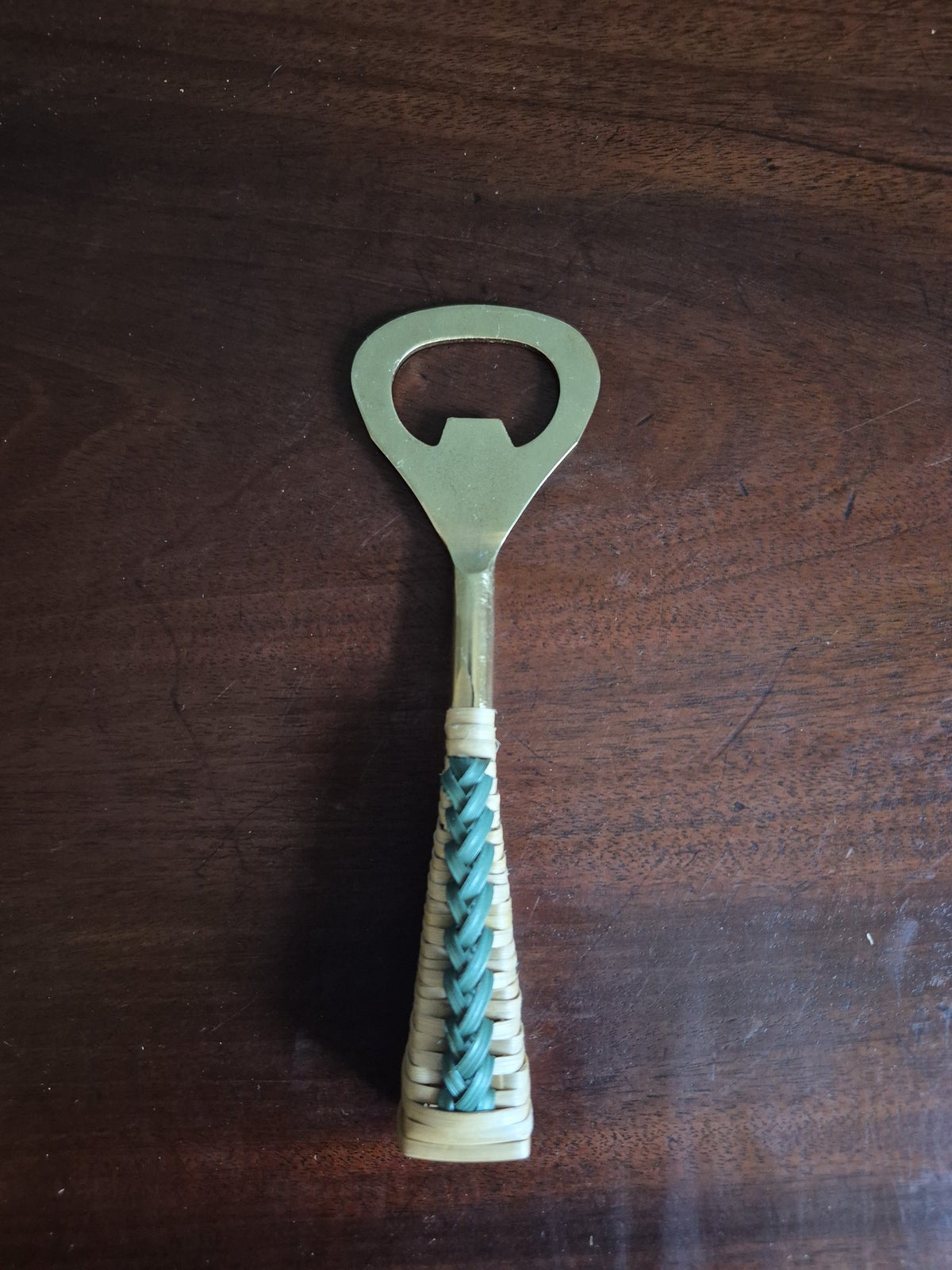 Green Bottle Opener With Bamboo Handle