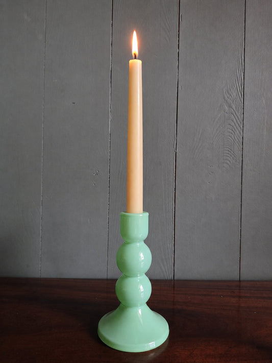 Green Glass Bobbin Candle Holder
