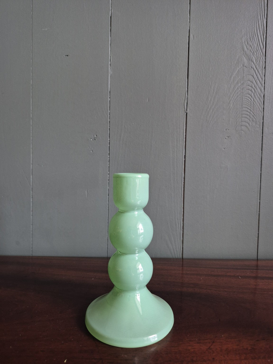 Green Glass Bobbin Candle Holder