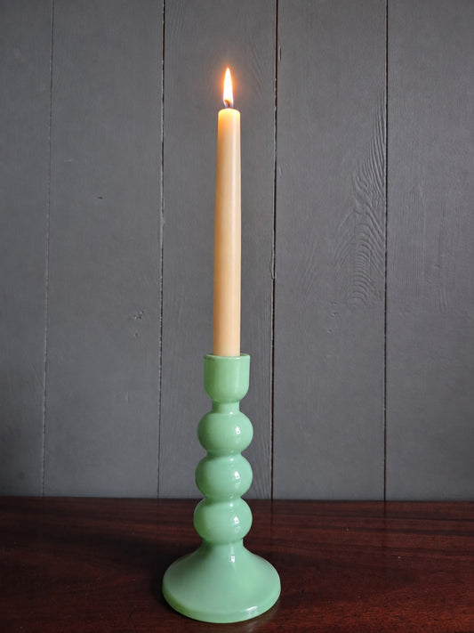 Green Glass Bobbin Candle Holder