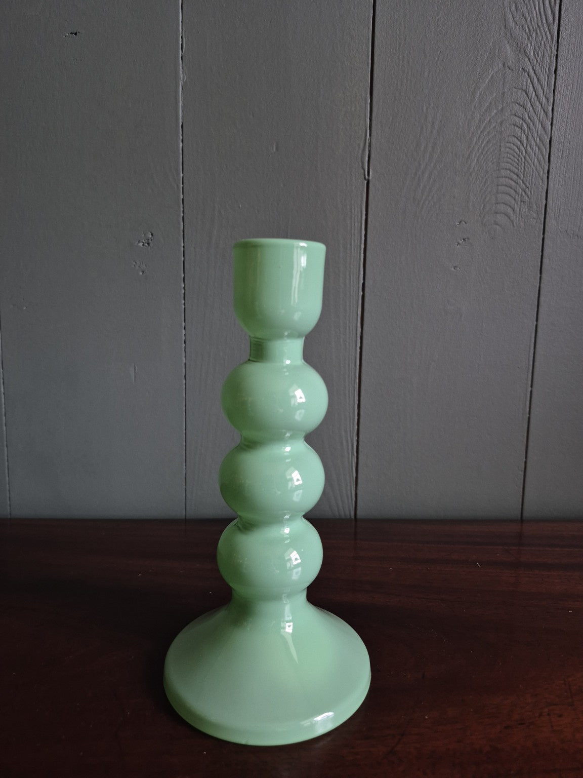 Green Glass Bobbin Candle Holder