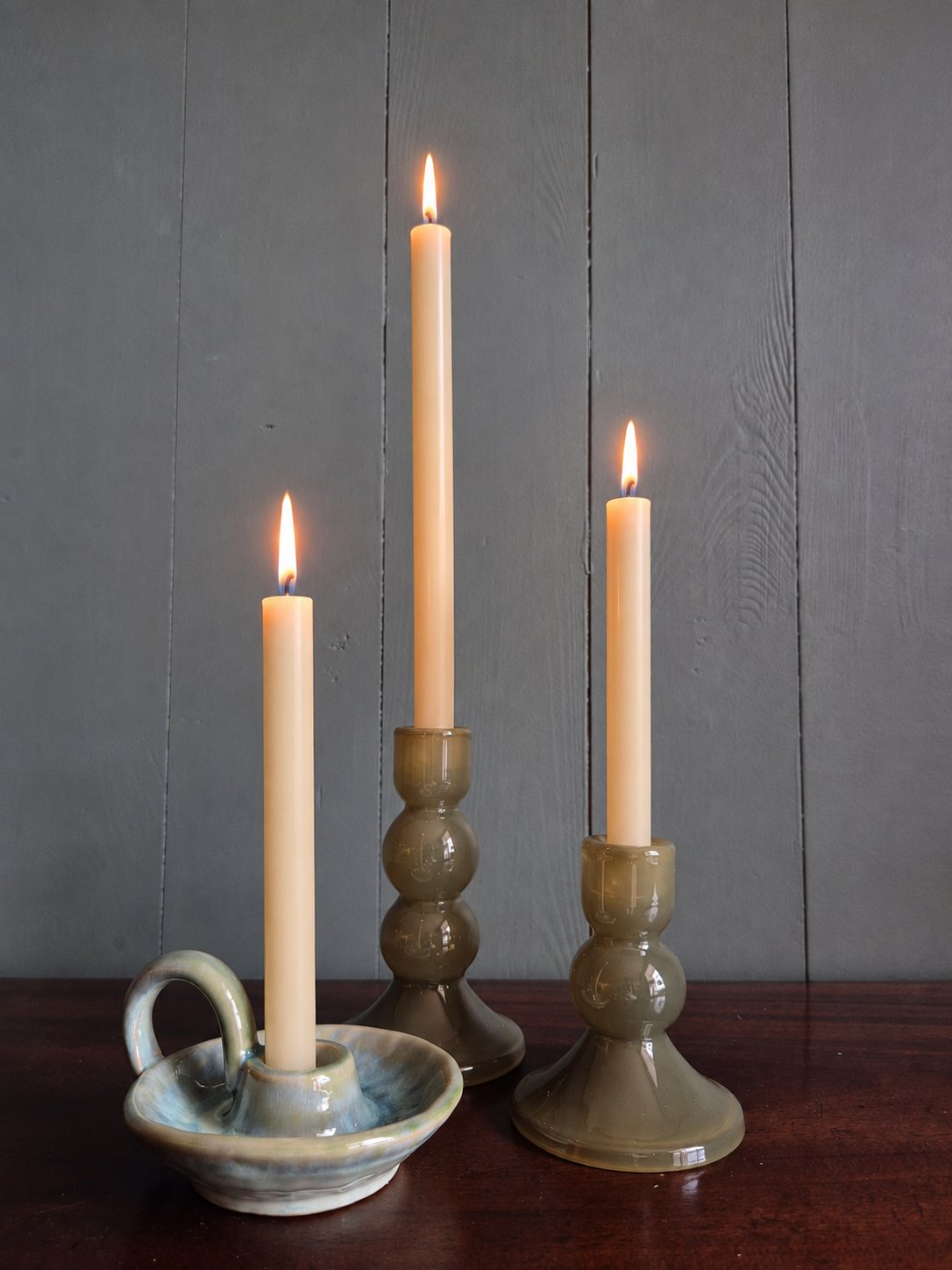 Green Stoneware Candle Holder