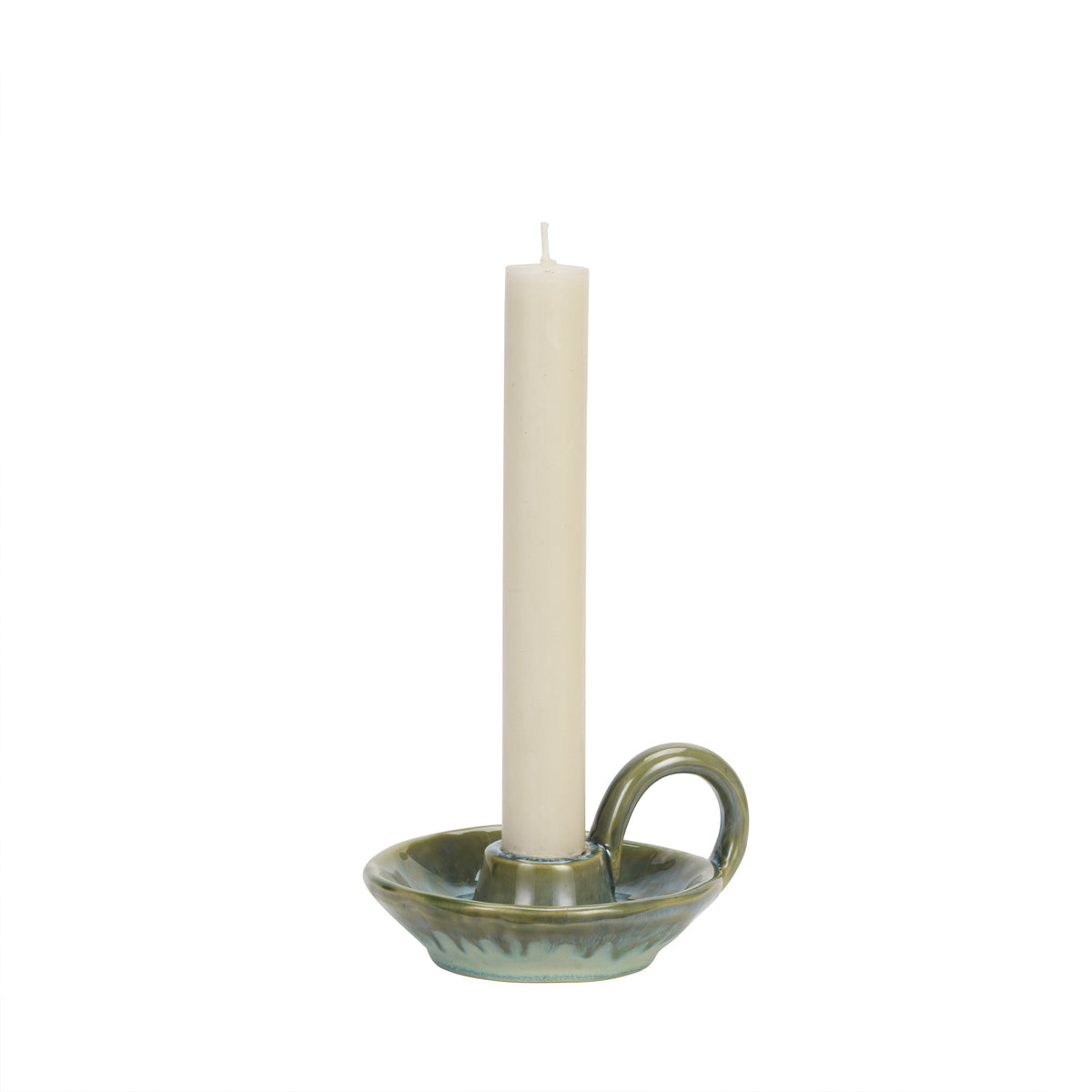 Green Stoneware Chamber Candle Holder