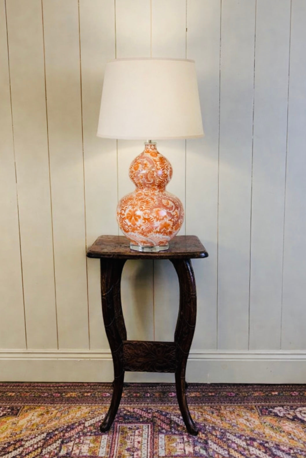 Orange & Ivory Double Gourd Ceramic Table Lamp