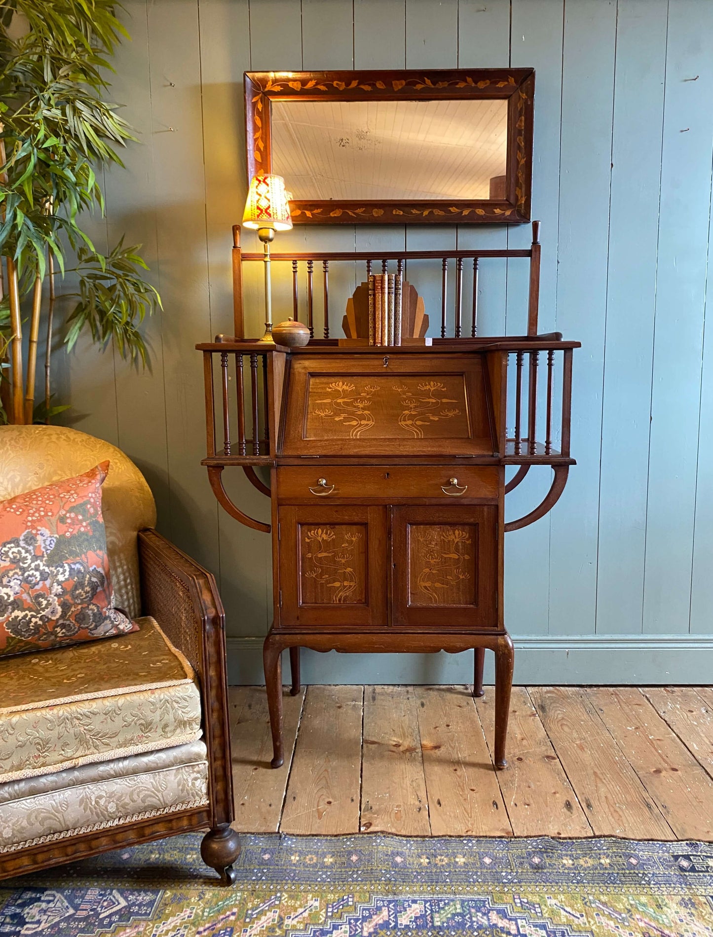 Arts And Crafts Inlaid Rosewood Writing Bureau