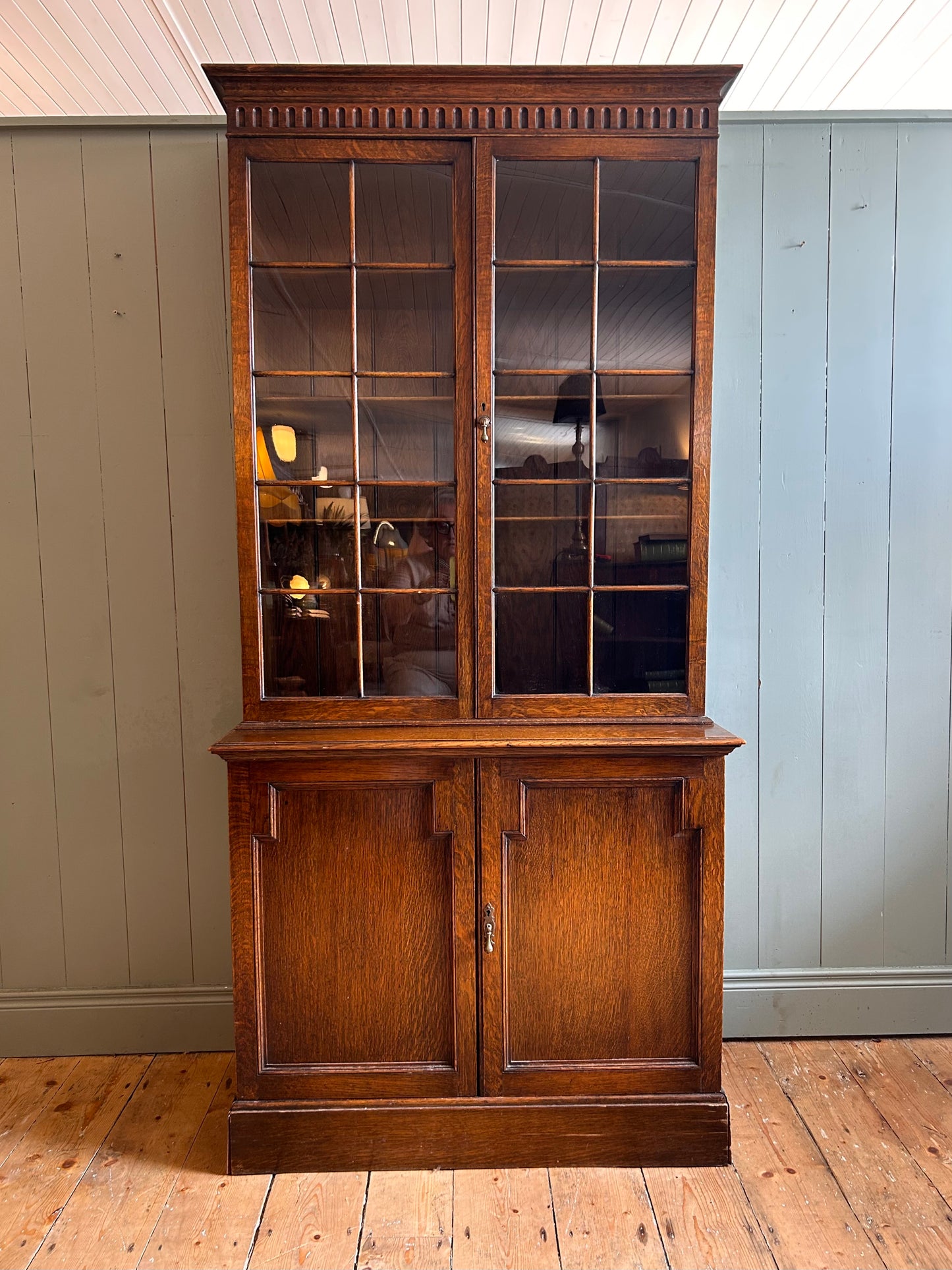 1930s Oak Bookcase with Glazed Doors
