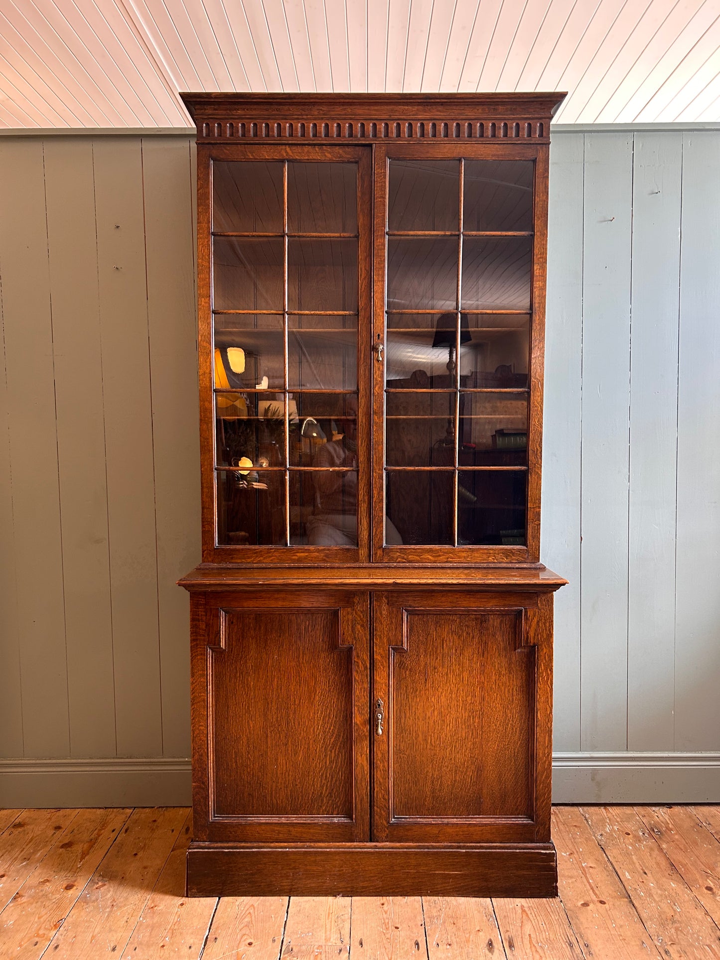 1930s Oak Bookcase with Glazed Doors