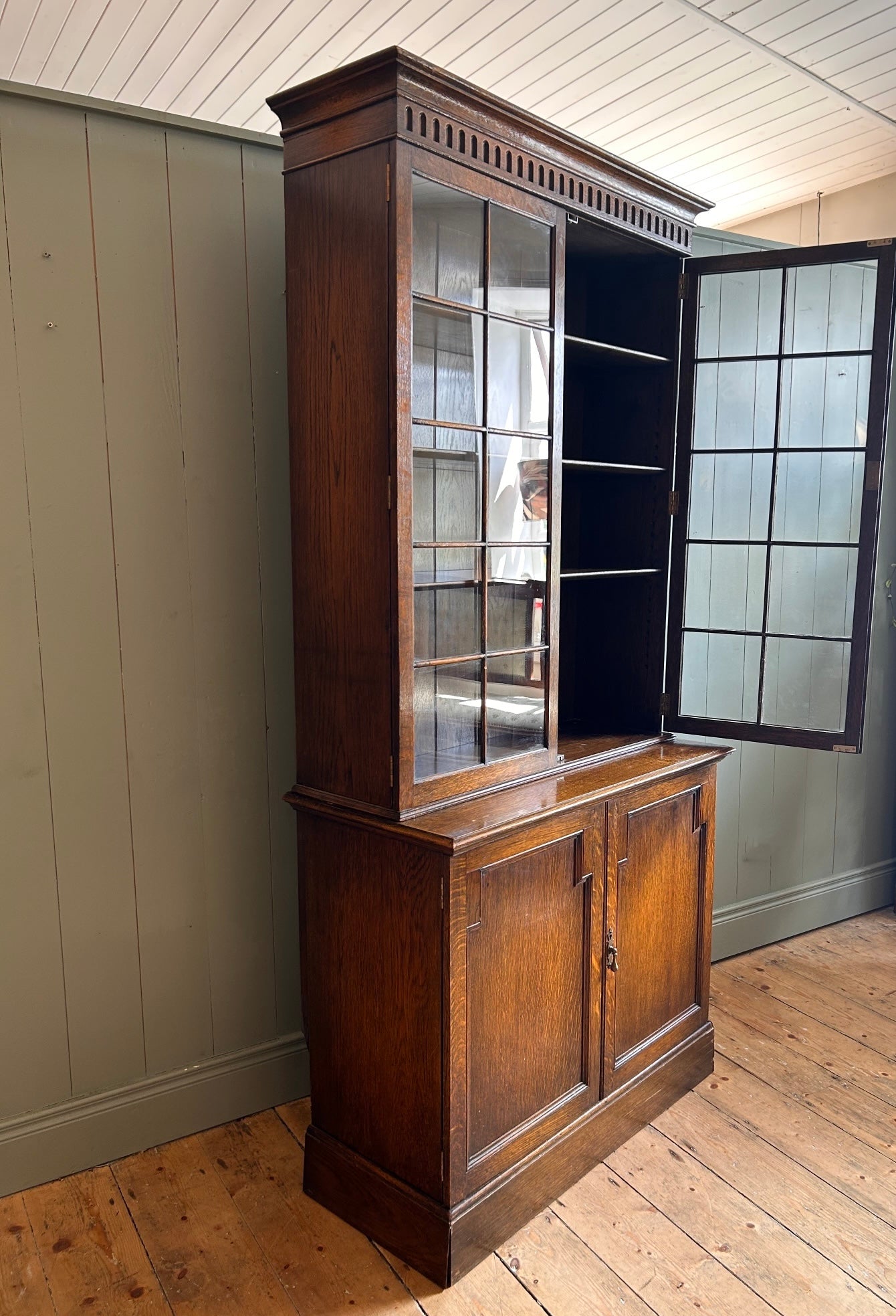 1930s Oak Bookcase with Glazed Doors